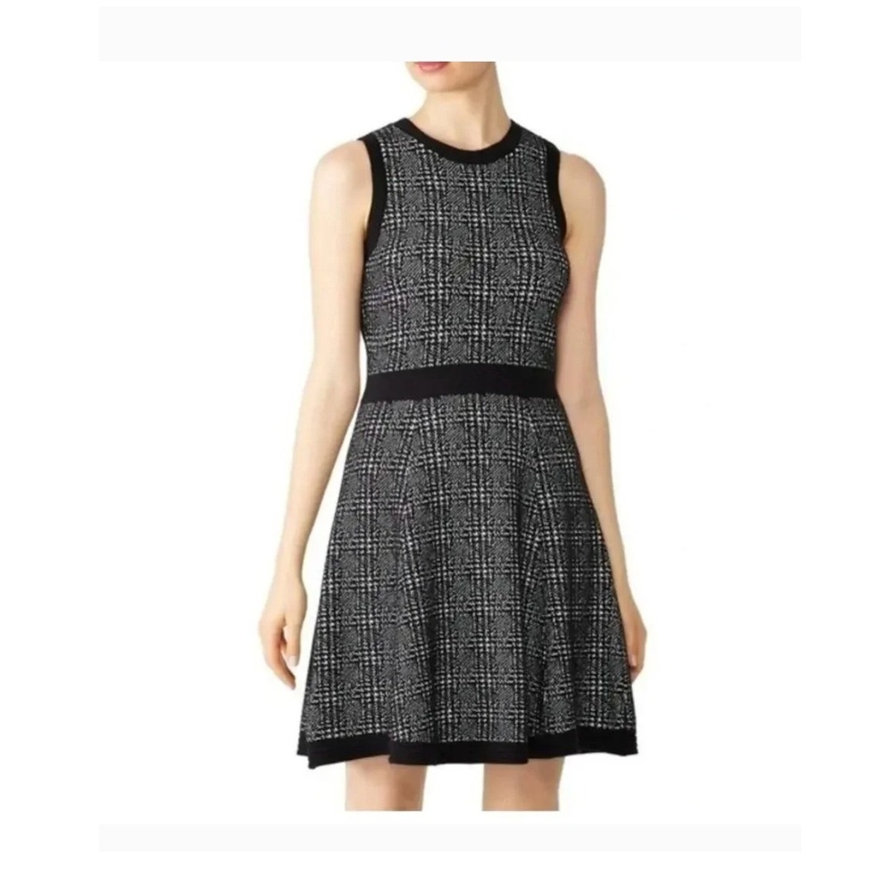 Kate Spade Out West Mod Plaid Sweater Dress Black White Houndstooth‎ Knit XS